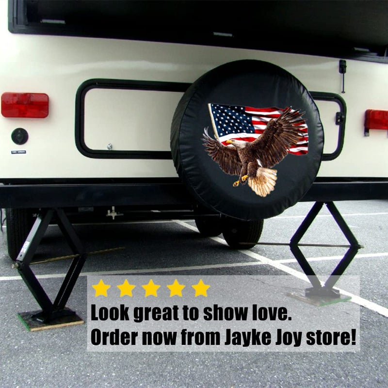 Jayke Joy Spare Tire Cover  Wheel Cover with American Eagle USA Flag PVC Leather Waterproof Dust-Proof Universal Fit for Jeep Trailer RV SUV Camper Vehicle (18 Inch) - Image 4